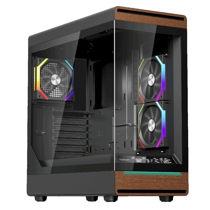 Кутия 1stPLAYER Gaming WD8-bk, 3 aRGB вентилатора плюс PWM, ATX, дистанционно управление, черна