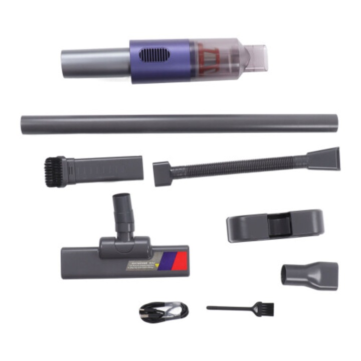 Aspirator vertical fara fir (aspirator stick) reincarcabil cu aspiratie puternica, usor, autonomie 40 minute, gri/violet, 1 buc