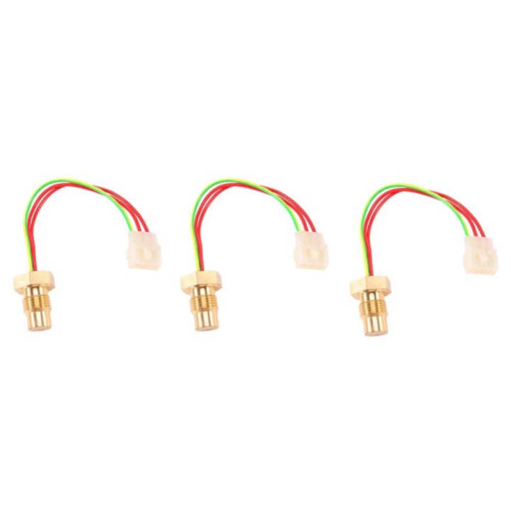 Set 3 bucati, Comutator de temperatura pentru compresor de aer, Model 1089063716/1089-0637-16, Compatibil Atlas Copco, cu conector 3 fire, Auriu/Multicolor