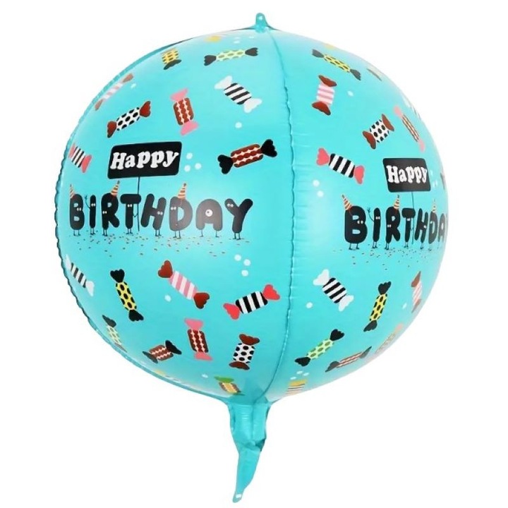 Balon din Folie Metalizata 4D, Model Happy Birthday cu Bombonele Bleu
