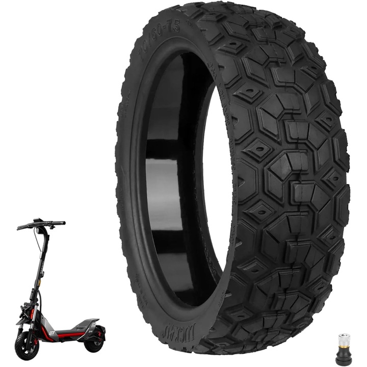 Anvelopa Off-Road Tubeless 7060-7.5 pentru Trotineta Electrica Ninebot ZT3 si ZT3 Pro, Cauciuc Auto-Reparabil cu Strat de Gel si Valva Inclusa, Dimensiune 11 Inch