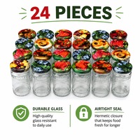 Set 24 Borcane Sticla 370 ML cu Capace Metalice Multicolore, Inchidere Etansa, Ideale pentru Dulceata, Gem, Miere, Sosuri, Conserve si Depozitare Alimente, Reutilizabile si Rezistente