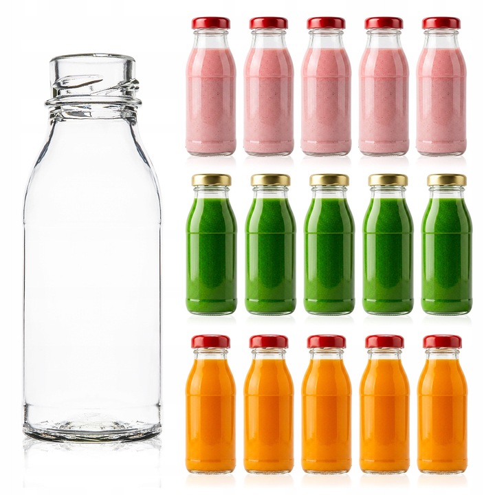 Комплект стъклени бутилки Kubus с прозрачни капачки, Superbutelki, Kubus, 125 ml, 97 g, 12.4 cm x 4.7 cm, Прозрачни, 50 броя