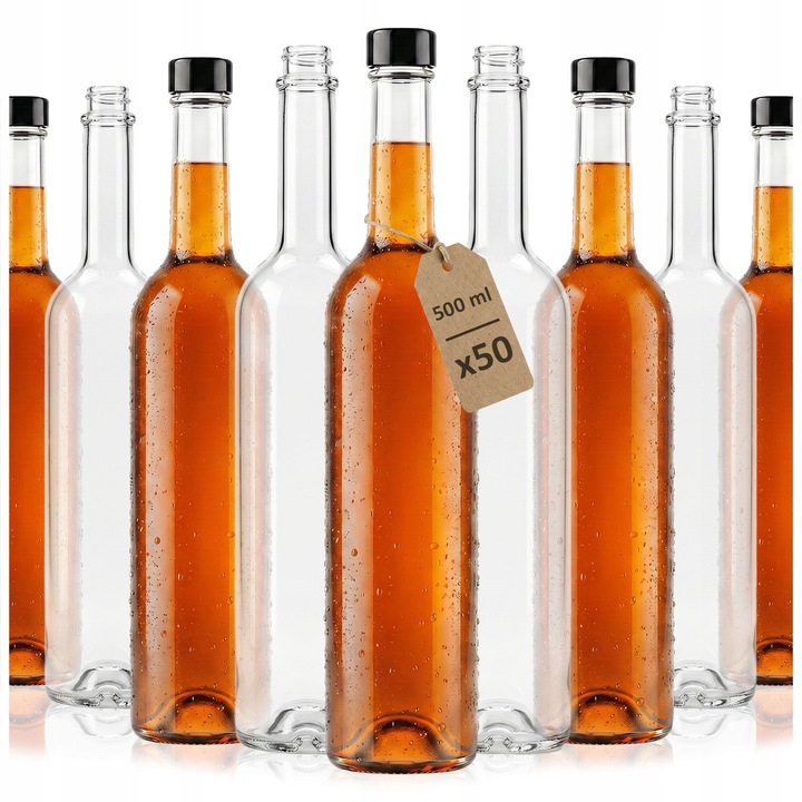Комплект стъклени бутилки Futura с херметична капачка GPI, Superbutelki, Futura, 500 ml, 30.6 cm x 6.3 cm, прозрачни, 50 броя