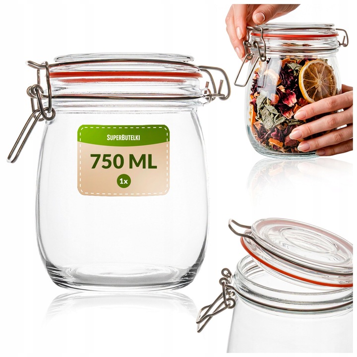 Borcan Cu Clema Etans Model Superetans Cilindric, Superbutelki, 14.2 cm x 10.8 cm, Transparent, Din Sticla Rezistenta