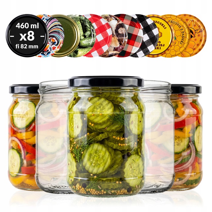 Set Borcane Reutilizabile Cilindrice Cu Capace Fi 82 mm, Superbutelki, 460 ml, 11.6 cm x 8.5 cm, Multicolor, Ecologice, 8 Buc