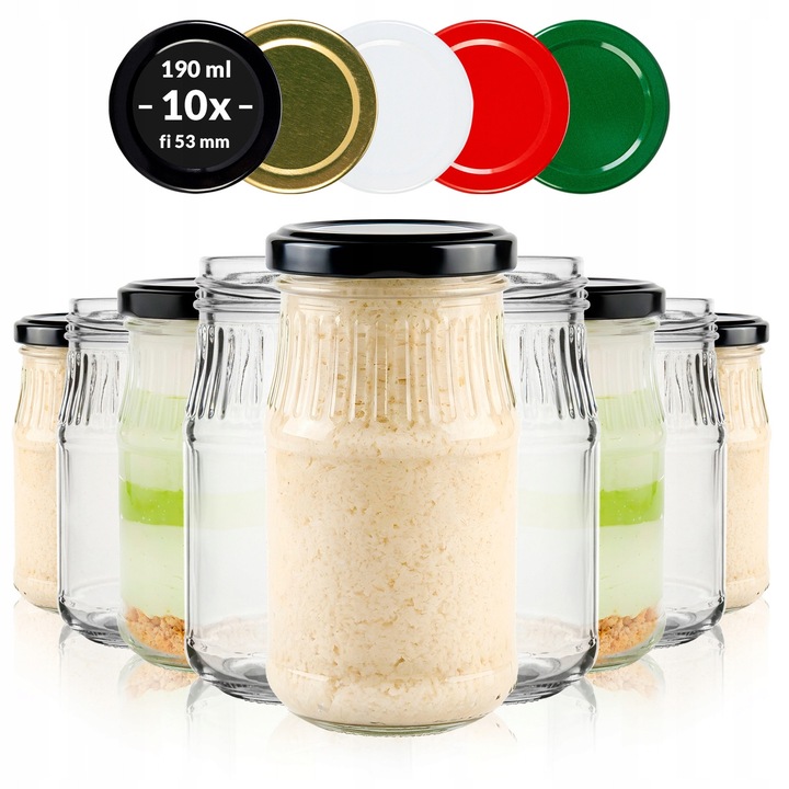 Set Borcane Ermetice Din Sticla Cilindrice Compatibile Cu Vase, Superbutelki, 190 ml, 10.6 cm x 5.7 cm, Multicolore, 10 Bucati