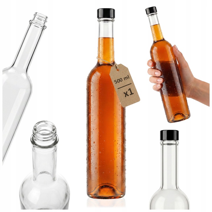 Комплект стъклени бутилки Futura с алуминиева капачка GPI, Superbutelki, Futura, 500 ml, 30.6 cm x 6.3 cm, Прозрачен, Качество
