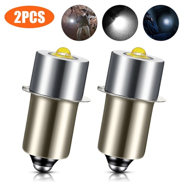 2 db P13.5S LED izzó készlet, fehér, 6500K, 3V, 3W, zseblámpákhoz, fém, 200 lumen