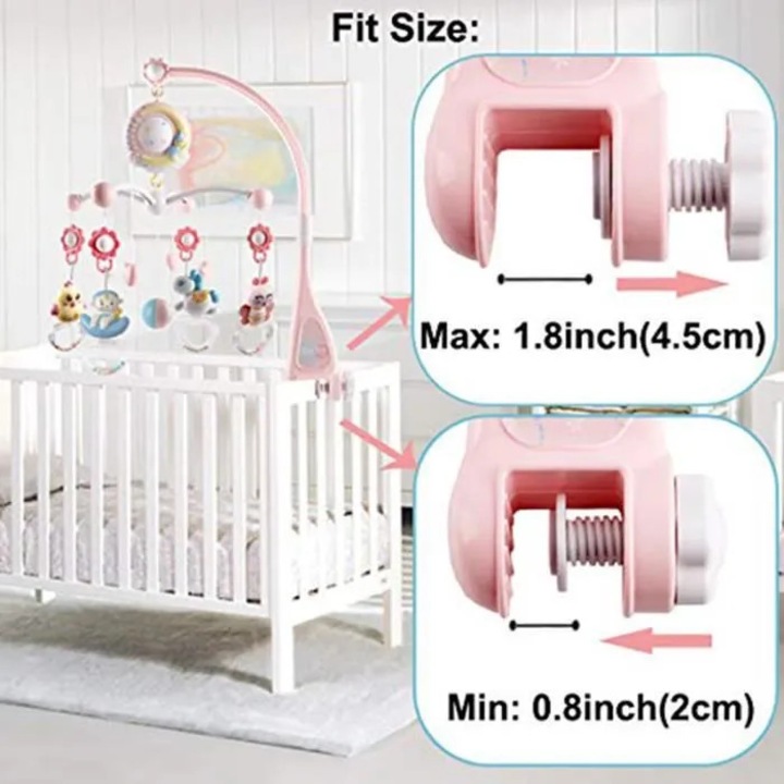 Mobile muzical pentru patut / jucarie muzicala, din ABS non-toxic, cu telecomanda, proiectie lumina si sunet, rotire 360°, Roz, 1 buc