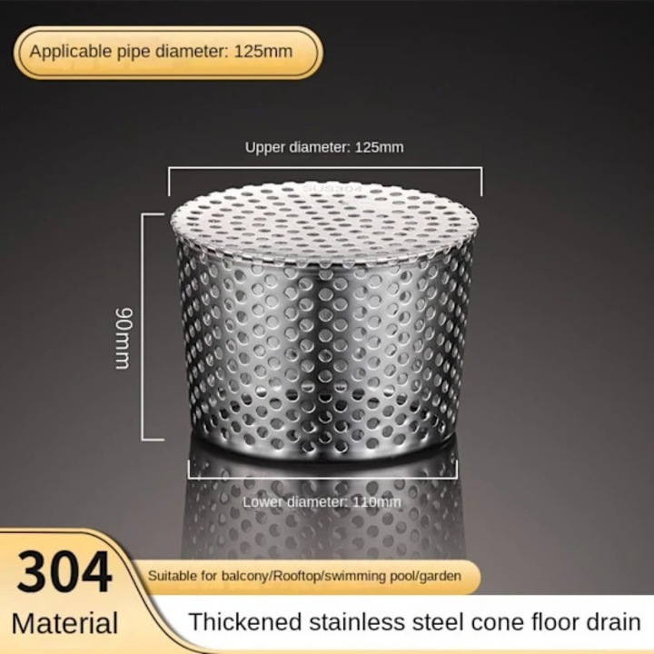 Capac scurgere acoperis, sita filtru extern, otel inoxidabil 304, perforat, diametru 125 mm, argintiu, 1 buc