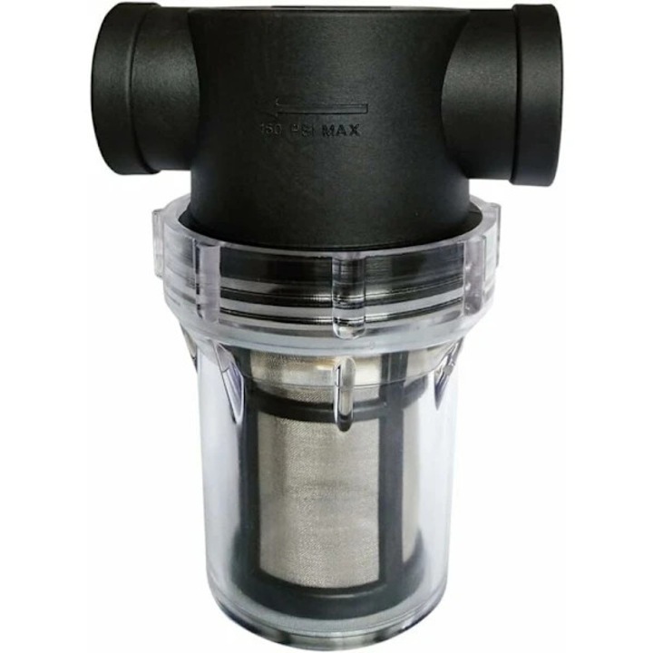 Prefiltru/filtru pentru pompa de apa, sita 80 ochiuri din otel inoxidabil, diametru intrare/iesire 25 mm (3/4"), lavabil, negru/transparent