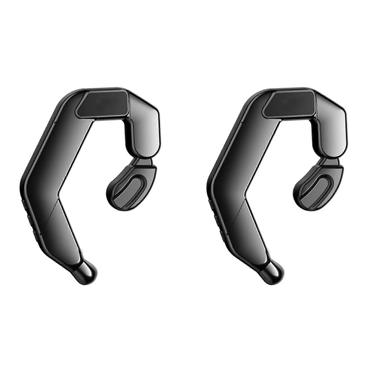 Set 2 bucati, Casti Bluetooth V19 cu conductie osoasa, tip open-ear non-in-ear, Bluetooth 5.2, IPX5, Negru, 2 x 300mAh