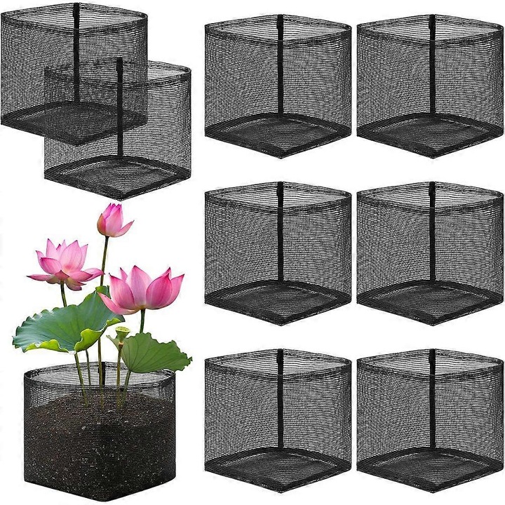 8 db négyzet alakú vízinövény cserép, fekete, 17x17x17cm, rugalmas PVC