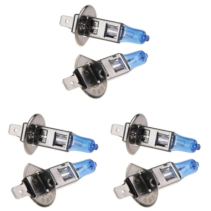H1 halogén izzó, autólámpa xenon hatással, 55W, 12V, 6000K, fehér/ezüst, 6 darabos szett