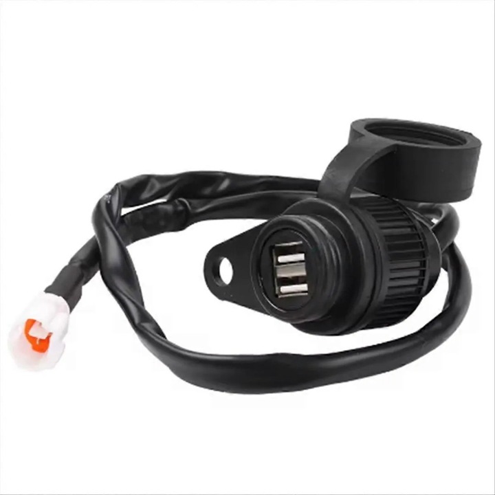 Kettős USB töltő/aljzat motorkerékpárhoz, kompatibilis Yamaha MT-07/MT-09/XSR700/XSR900/Tracer 700/Tracer 900/FZ-07/FZ-09 modellekkel, közvetlen plug-and-play beszerelés, eredeti csatlakozó vágás nélkül, ABS-ből, Fekete, 1 db