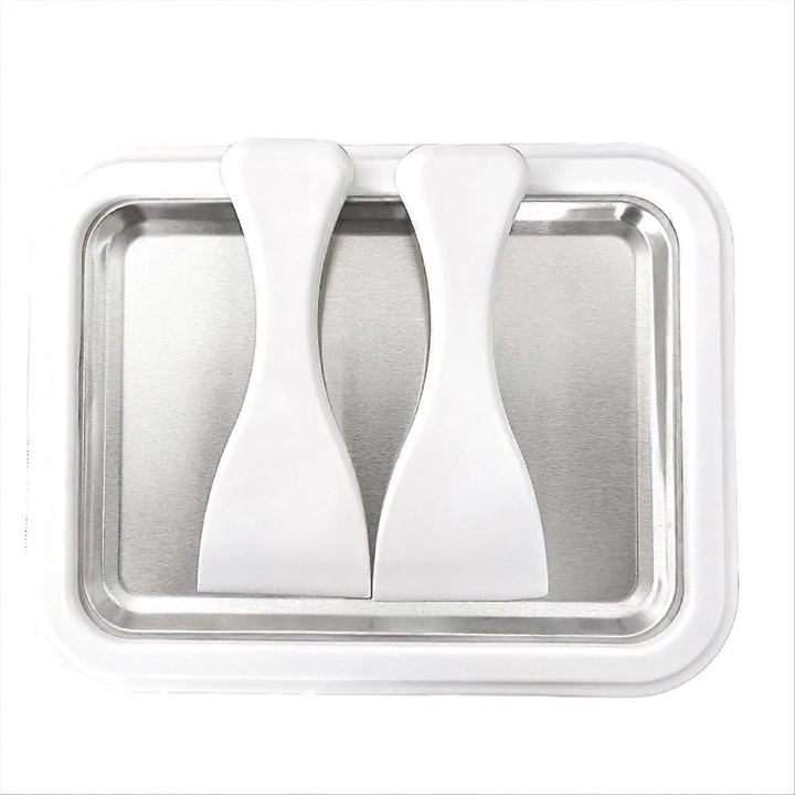 Kézi fagylaltkészítő/görgetett fagylaltgép, 304-es rozsdamentes acélból, áram nélkül, 2 spatulával, fehér, 22.5x17.5x3.2 cm