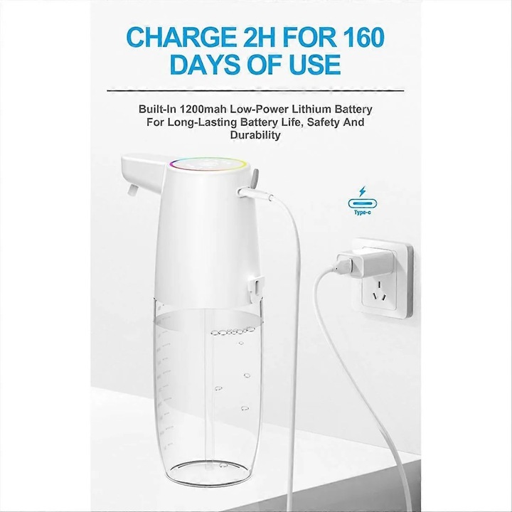 Automata habszappan adagoló 600ml USB-C fehér