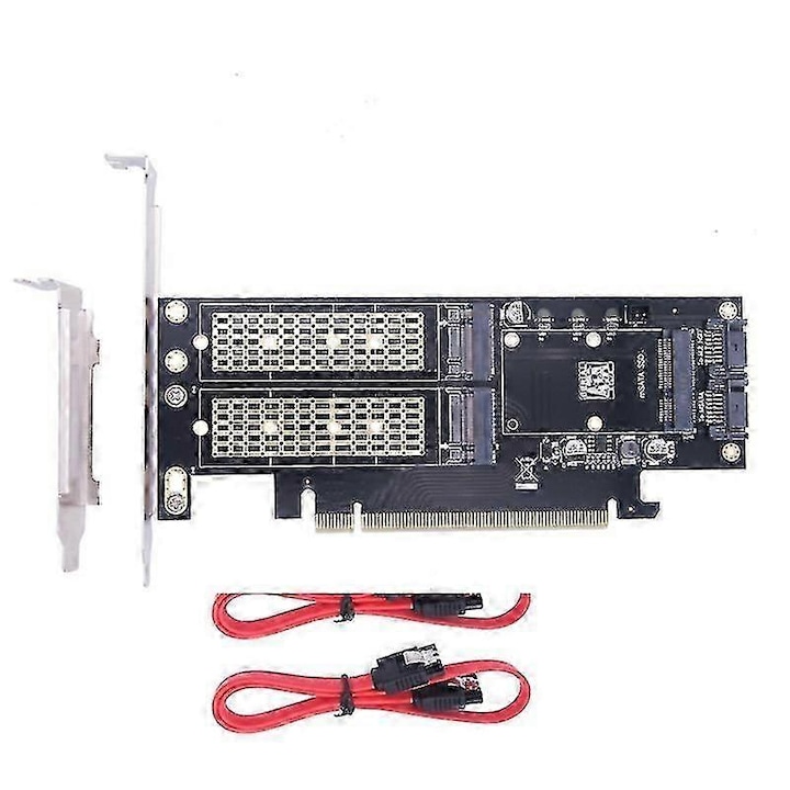 Adaptor M.2 NVMe la PCIe x4, 3 in 1 M.2/mSATA la PCIe/SATA, cu radiator din aluminiu, suport NVMe/AHCI si mSATA, compatibil Windows/Mac/Linux, Negru, 1 buc