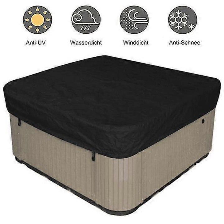 Jacuzzi takaró / spa burkolat 244x244x30 cm, 210D Oxford, vízálló, UV- és porálló, gumírozott és kontúros szabással, kültéri használatra, Fekete, 1 db