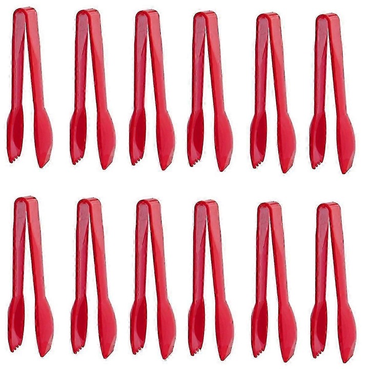 12 darabos készlet, PC (polikarbonát) szervírozó csipesz előételekhez és büféhez, deformációálló, szagtalan, piros, 16 cm