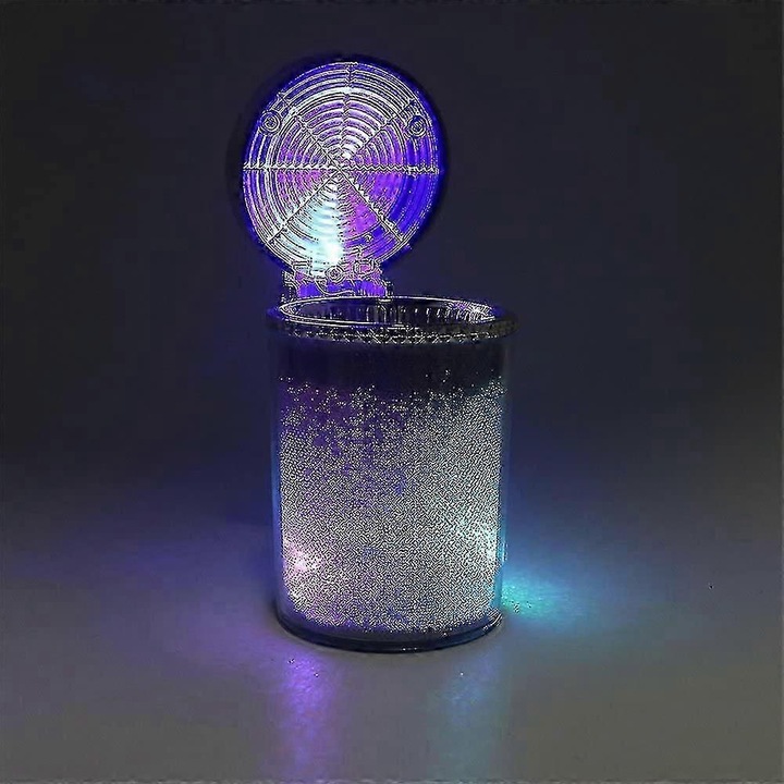 Hordozható autós hamutartó henger kék RGB LED-del 10x8x6cm