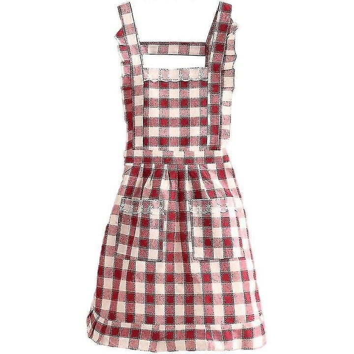 Sort dama de bucatarie din bumbac dublu strat, cu buzunare si volane, imprimeu floral, rosu/alb, marime unica
