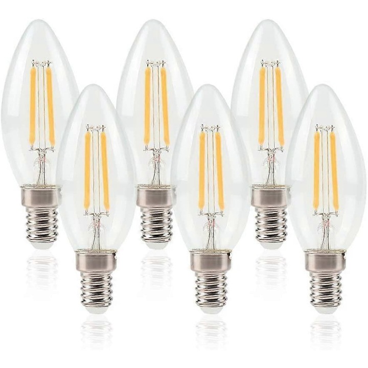 6 darabos szett, E14 6W gyertya alakú LED izzók (50-60W-nak megfelelő), 440 lm, Meleg fehér 2700K, 6 x 6W