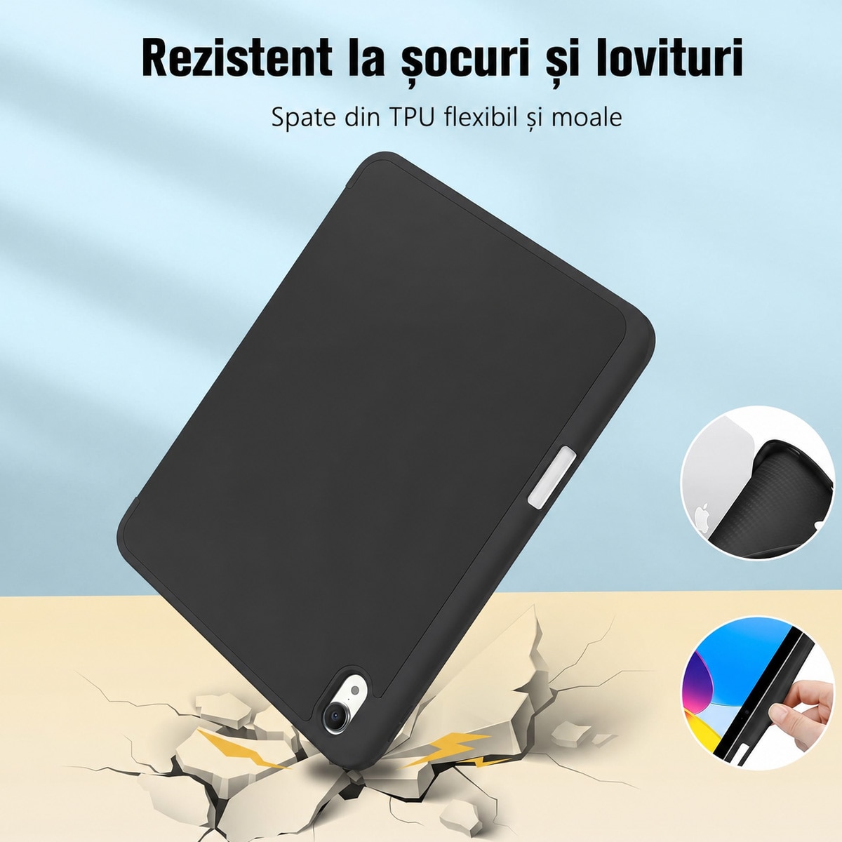 FooFoony Husa iPad (A16) / Husa iPad a 10-a generatie [11 inch 2025/10.9 inch 2022] cu suport pix, husa inteligenta cu spate moale din TPU [accepta activare/dezactivare automata] (Negru nou)