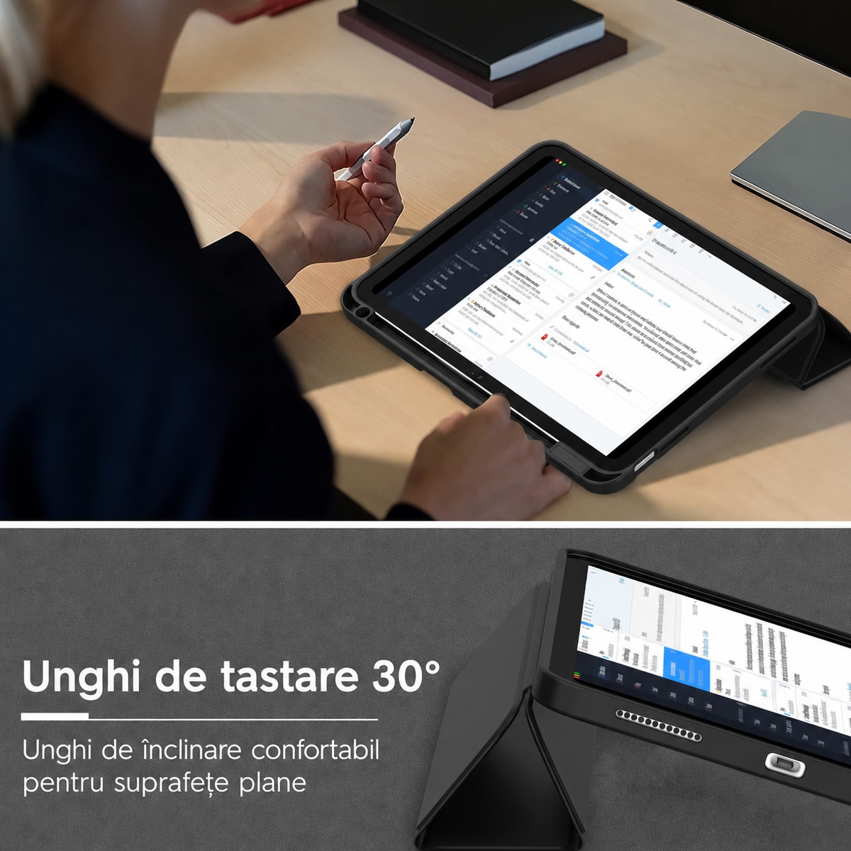 FooFoony Husa iPad (A16) / Husa iPad a 10-a generatie [11 inch 2025/10.9 inch 2022] cu suport pix, husa inteligenta cu spate moale din TPU [accepta activare/dezactivare automata] (Negru nou)