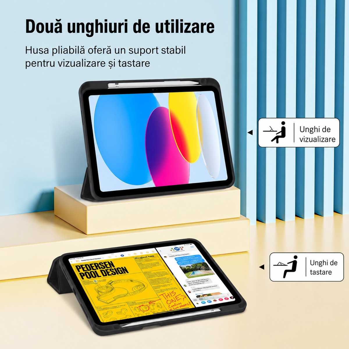 FooFoony Husa iPad (A16) / Husa iPad a 10-a generatie [11 inch 2025/10.9 inch 2022] cu suport pix, husa inteligenta cu spate moale din TPU [accepta activare/dezactivare automata] (Negru nou)