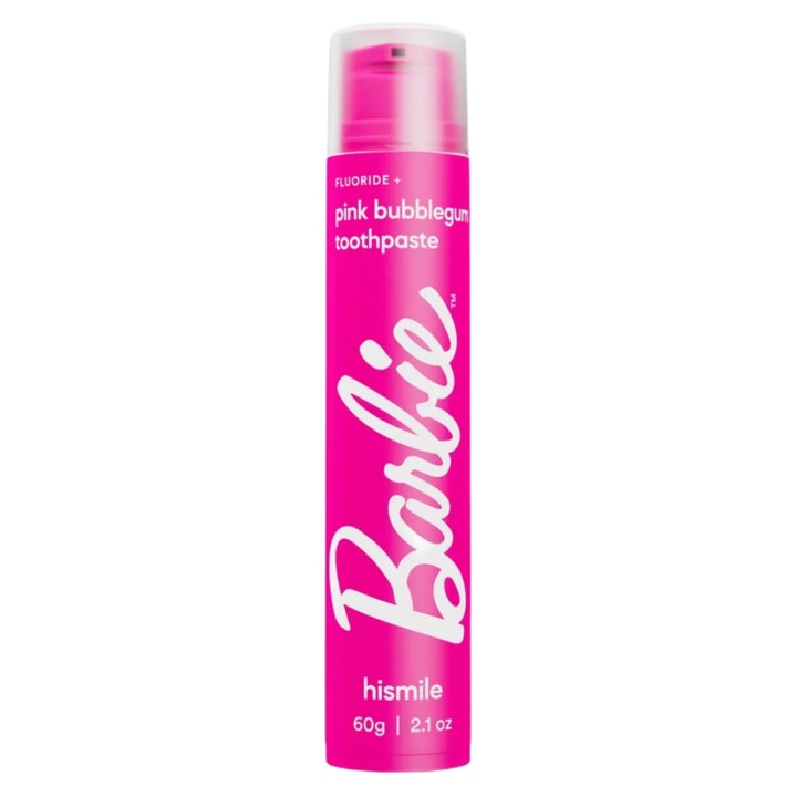 Паста за зъби с флуор и аромат на дъвка, Barbie Pink Bubble Gum, Hismile, 60 g