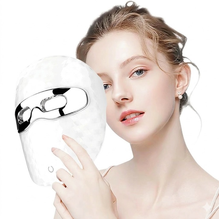 Masca Faciala Profesionala LED 7 in 1, Fototerapie Anti-Aging, Tratament Acnee, Riduri, Pete si Sebum, Fara Fir, Protectie Ochi, (64 LED-uri)