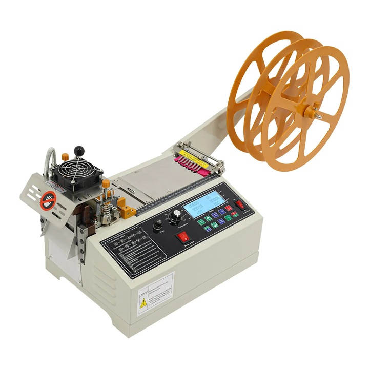 Masina automata de taiat banda si panglica, Cutter industrial, Taiere la cald/rece, Latime 1–98 mm, Ecran LCD, 400 W 220 V, Alb