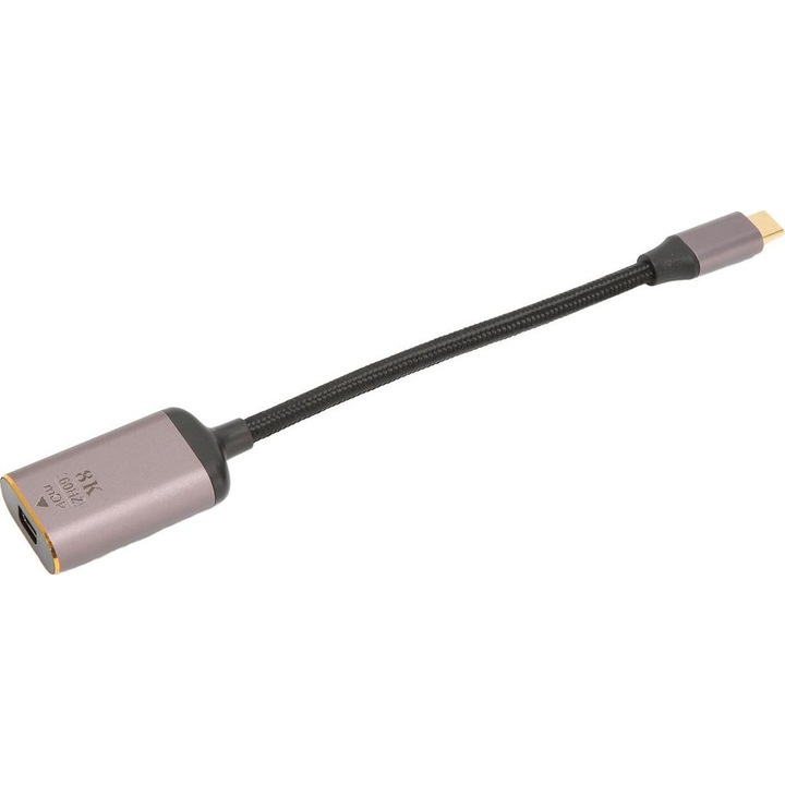 USB-C - Mini DisplayPort adapter, 8K 60Hz Plug and Play adapter kábel, kétirányú, alumínium ház, Szürke/Fekete, 1 db