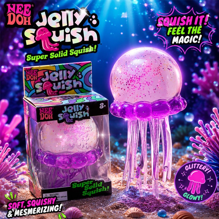 Jucarie Antistres Meduza Squishy Senzoriala cu Glitter, Tentacule Elastice, Stretch & Squeeze, Relaxare si Joaca pentru Copii, Impact Vision®, culoare Mov
