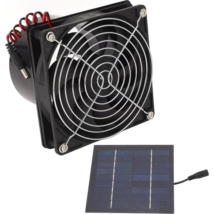 Napelemes elszívó ventilátor, 50W, kompakt, hordozható, fehér, 5-12V