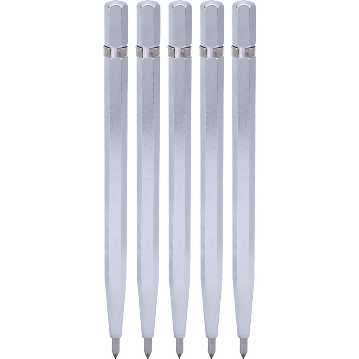 Pix de gravare si trasat, varf din carbura, corp din otel tungsten, pentru sticla, ceramica, metal si lemn, argintiu, 5 bucati