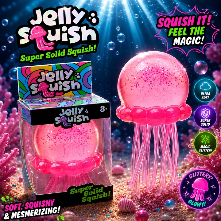 Jucarie Antistres Meduza Squishy Senzoriala cu Glitter, Tentacule Elastice, Stretch & Squeeze, Relaxare si Joaca pentru Copii, Impact Vision®, culoare Roz