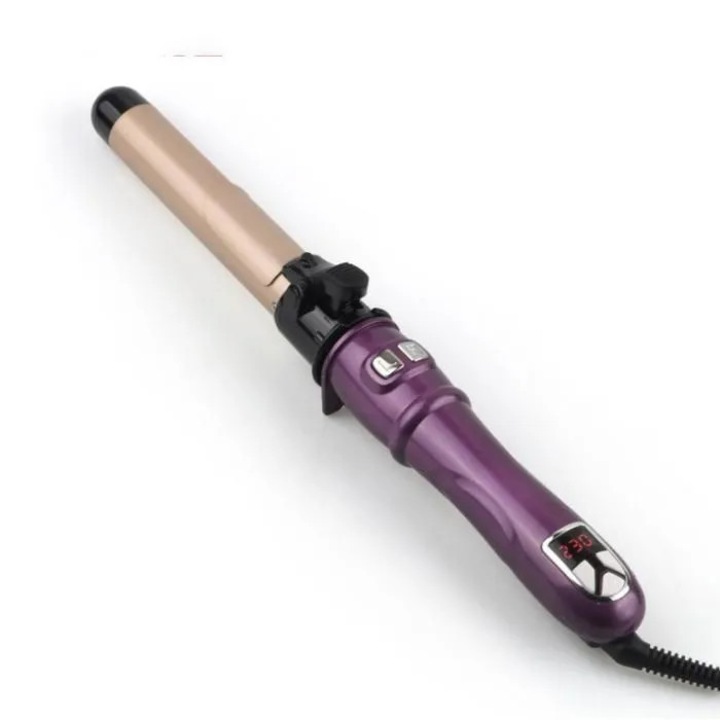 Ondulator automat bigudiu rotativ 32 mm, cu afisaj LED, baril din nano-titan, pentru toate tipurile de par, Violet, 1 buc