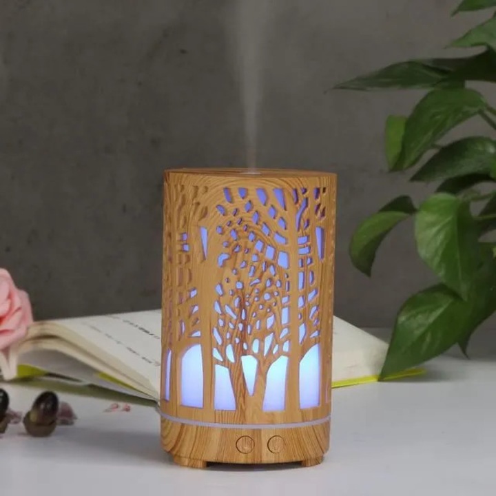 Retro ultrahangos aromaterápiás párásító diffúzor, 2-8 órás időzítő, 10-20 m²-hez, fa megjelenés, 200 ml