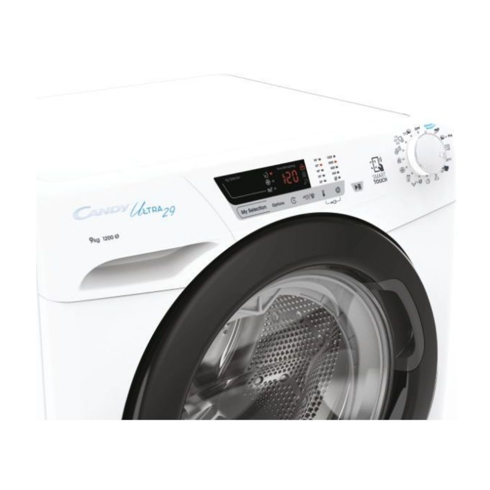 Masina de spalat rufe Candy HCU1292DB/1-S, 9 kg, 1200 RPM, 16 programe, Clasa D, Kilo Detector, Calcare usoara, Alba