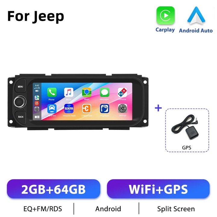 Мултимедийна система за кола, Android 10, 16,5 см, 2 GB RAM, 64 GB ROM, 2 USB, Double-DIN