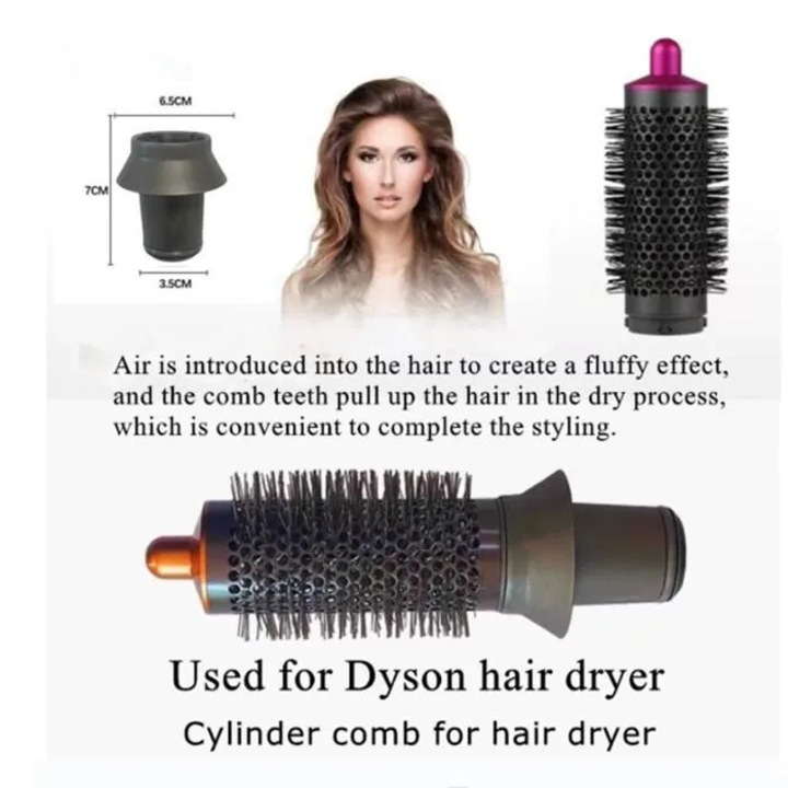 Perie cilindrica pentru uscator de par, compatibil cu Dyson Airwrap/Supersonic, adaptor imbunatatit cu flux de aer marit, baril curling reversibil pentru bucle de lunga durata, Negru, 1 buc