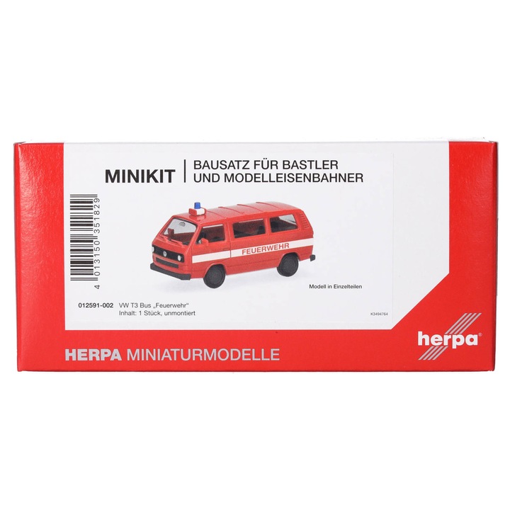 Herpa Minikit készlet, VW T3 "Feuerwehr", szürke és sárga, H0, 012591-002