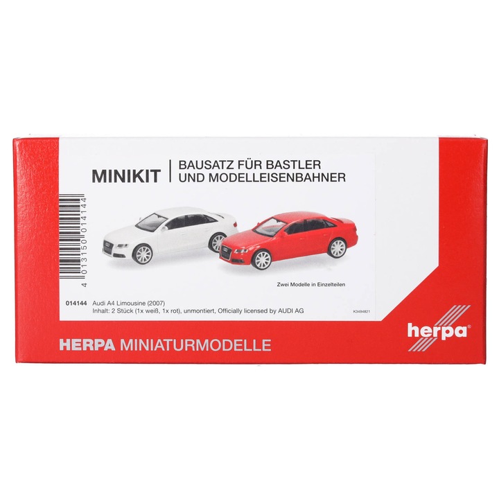 Herpa Minikit készlet, Audi A4 limuzin, fehér és piros, H0, 014144