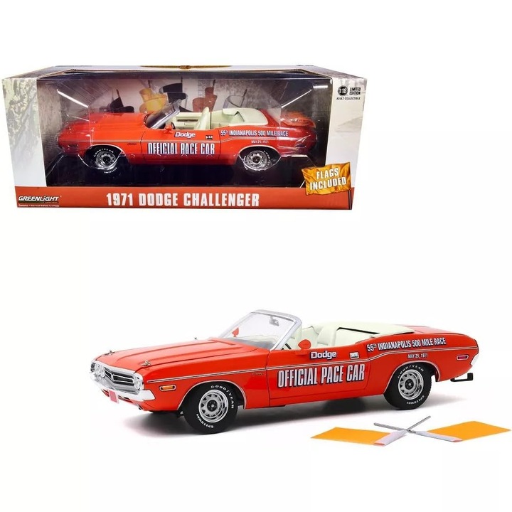 Macheta Dodge Challenger 1971 Official Pace Car - 1/18 Greenlight
