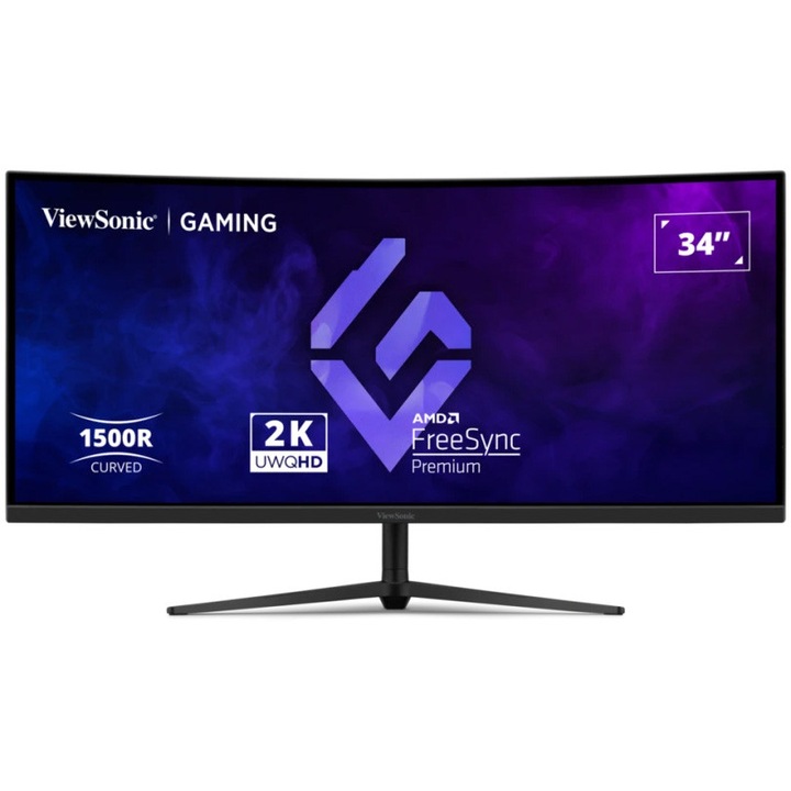 Monitor Gaming Curbat ViewSonic VX3418C-2K, 34", UWQHD (3440x1440), VA, 180Hz, 1ms MPRT, curbura 1500R, AMD FreeSync™ Premium, HDR10, Low Blue Light, Flicker-Free, 2x HDMI 2.0, 2x DisplayPort 1.4, difuzoare 5Wx2, VESA 100x100mm, Negru