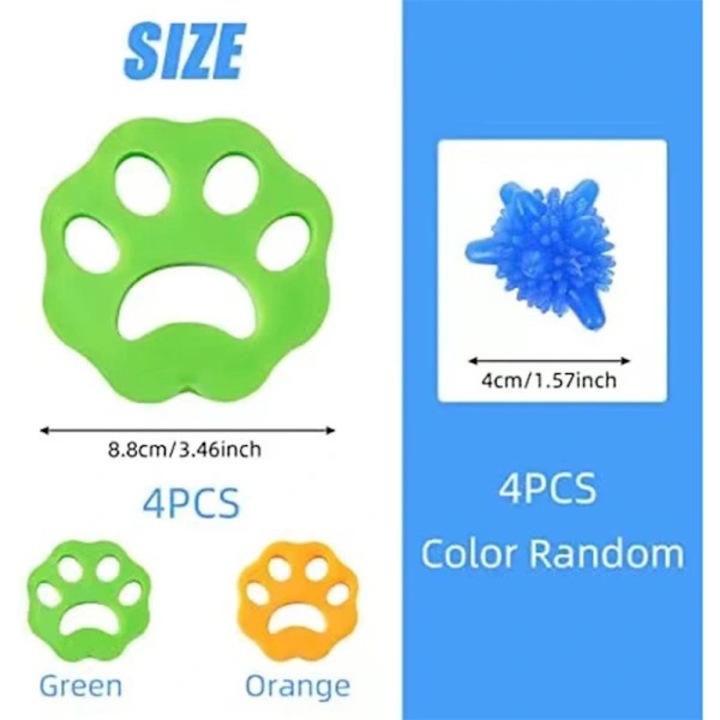 Set 4 bile pentru spalat haine, indepartare par, reutilizabile, multicolor, compacte