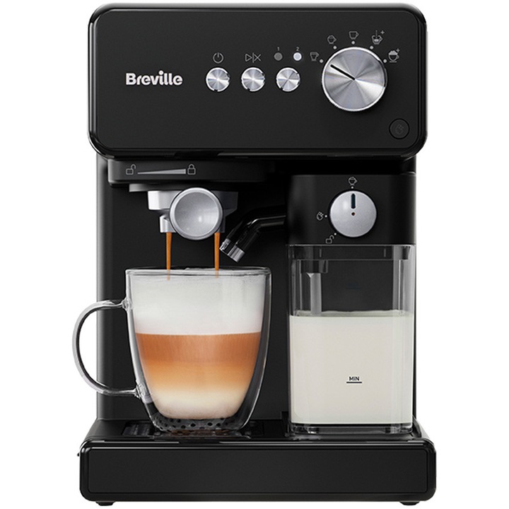 Espressor manual Rohnson R98033B, 20 bari, 1350 W, 1, 5 L, display tactil color, protectie la supraincalzire si suprapresiune, ERP, NTC, PID, negru